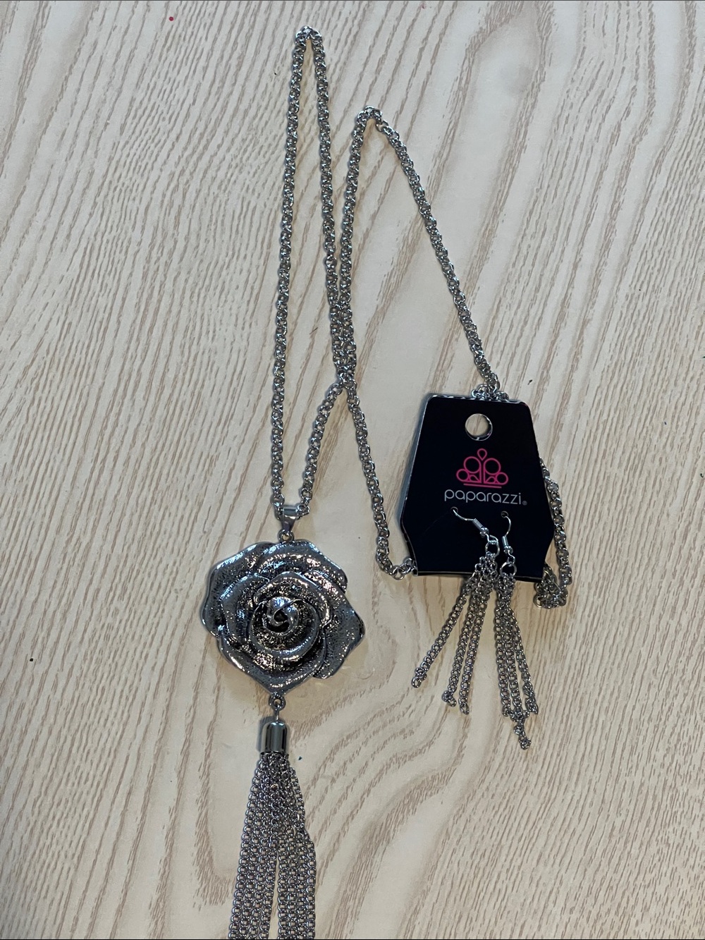 Paparazzi Silver Rose Tassel Pendant Necklace